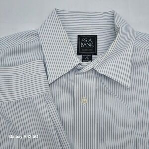 Jos A Bank Traveler Dress Shirt Mens 16-34 Traditional Fit Blue White Striped